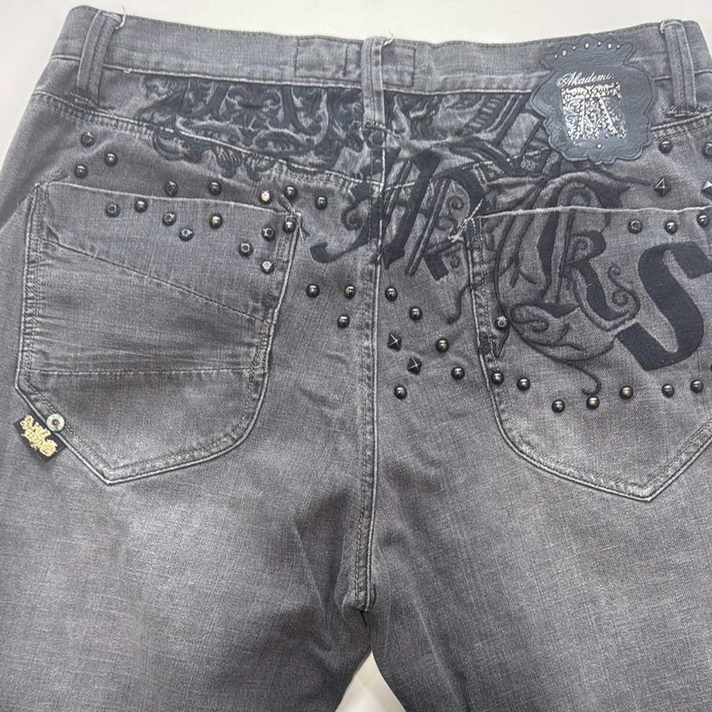 Akademiks Gray Jeans with Studded Accents and Distressed Finish